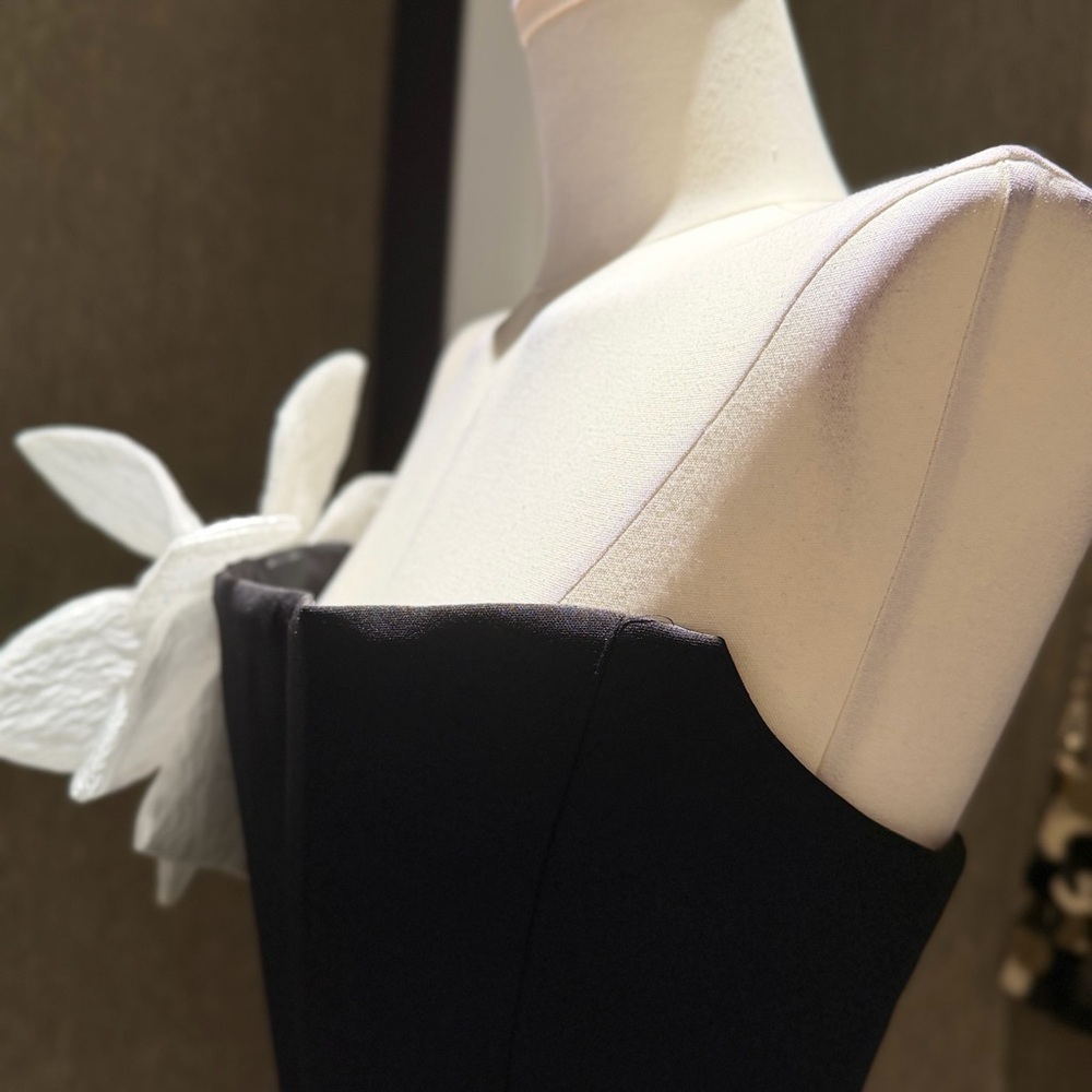 Bronx and Banco Black Strapless Mini Dress with White Floral Appliqués - Picture 6 of 16